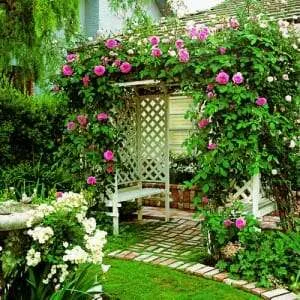 This stunning arbor of roses draws you into the garden room and beyond. Photo by Lisa Romerein