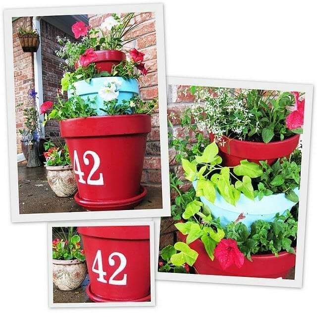 Tiered terracotta planter - you could use this concept, change the number to a flower or other creative design and make a delicious planter with herbs and edible flowers.