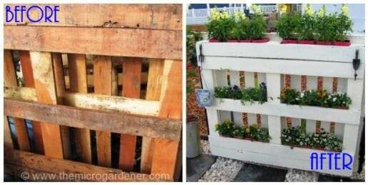 Raw timber pallet upcycled into painted planter